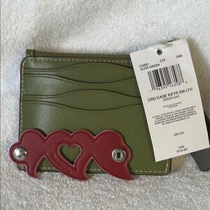 Coach Olive Green and Red Leather Card Case